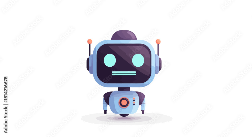 Fototapeta premium Cute Cartoon Robot Illustration on White Background, Artificial Intelligence