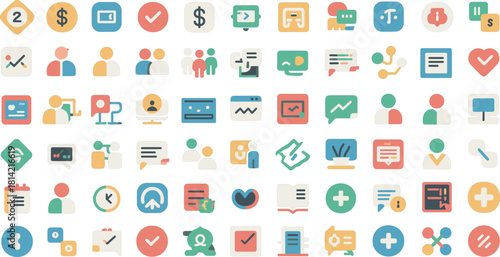 Collection of flat design icons with rounded corners in pastel colors vector