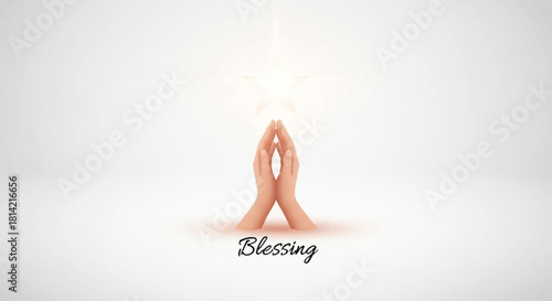 Blessing hands with a star and bright light above