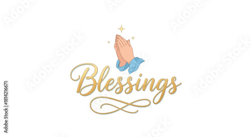 Golden Blessings Graphic with Praying Hands and Sparkling Stars.