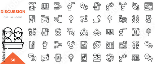 Two diverse individuals engaged in a discussion, surrounded by various communication icons.