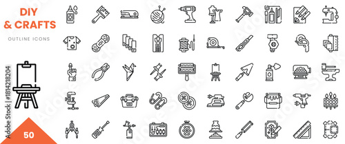 Outline icons for DIY and crafts, featuring a variety of tools and materials.