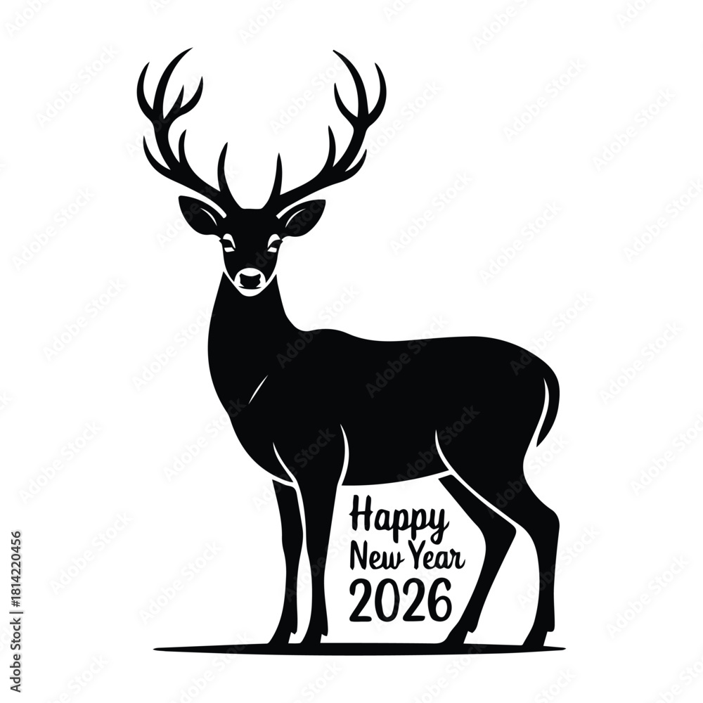 Obraz premium Deer with happy new year 2026 text isolated on white background