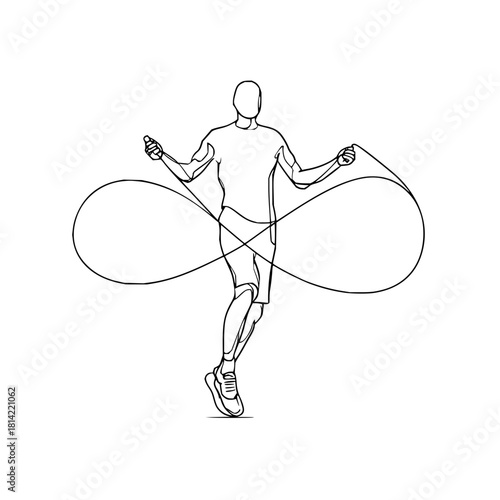 Continuous line drawing of athlete jumping rope isolated on