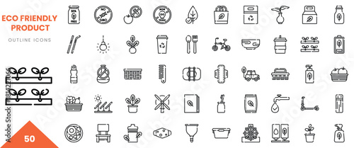 A collection of eco-friendly product outline icons showcasing sustainable living elements.