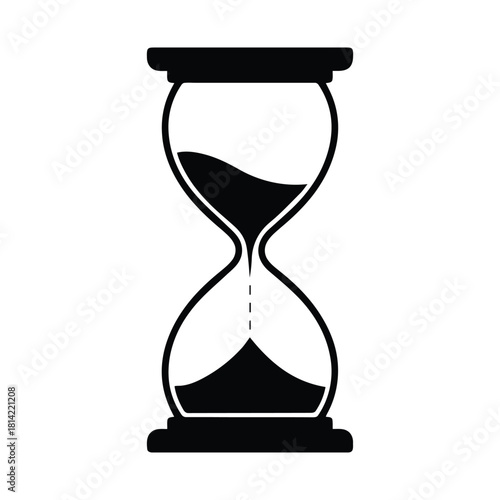 Hourglass with sand isolated on white background in simple black outline