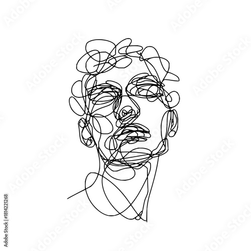Abstract continuous line drawing portrait of a man isolated on