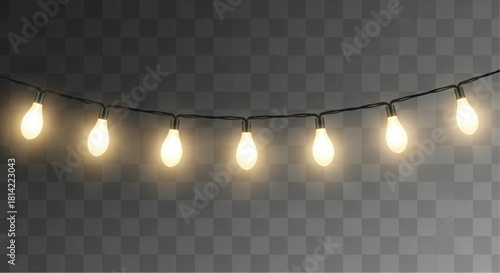 A string of illuminated bulbs shines brightly, creating a warm, inviting atmosphere and perfect for festive decoration.  vector illustration
