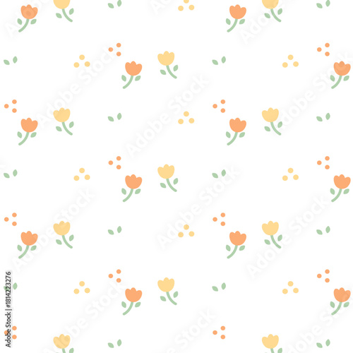 正方形の背景　小さい花のパターン　オレンジ