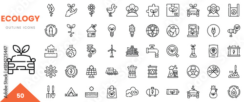 An array of ecological outline icons representing sustainability and environmental awareness.