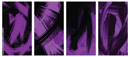 Abstract purple and black brush stroke background texture set for social media vector illustration