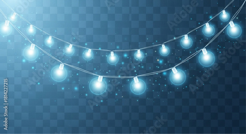 Illuminating garlands of glowing lights, a radiant array of festive string lights sparkles against a backdrop of twinkling particles, creating a captivating festive ambiance. vector illustration