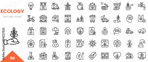 Ecology-themed outline icons showcasing sustainability, nature, and environmental conservation.