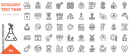 Set of eco-friendly outline icons depicting sustainability and environmental care.