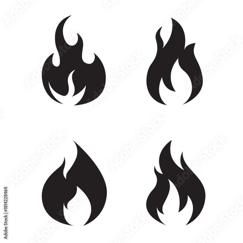 Realistic fire flames and effects set on transparent background