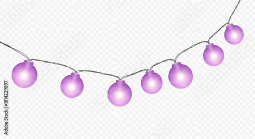 A string of luminous purple spherical lights, their soft glow illuminating a space. The ethereal display, evoking feelings of warmth and joy. vector illustration