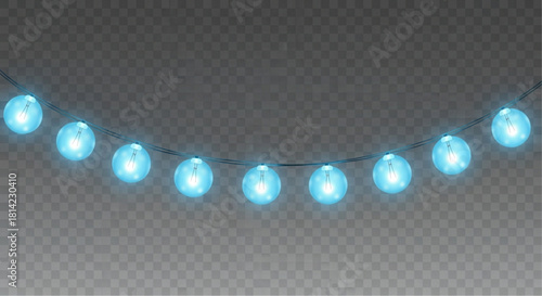 A string of glowing blue Christmas lights adds a touch of enchantment and festive spirit to a scene, illuminating with a soft, ethereal glow.  vector illustration