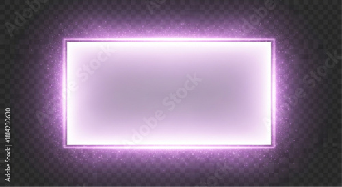 A glowing neon rectangle emits an entrancing light, illuminating an abstract visual.  vector illustration