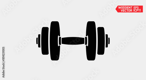 Black silhouette icon of a dumbbell for weightlifting and fitness training, isolated on a light gray background.