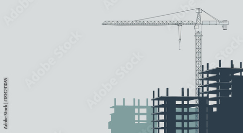 Construction Site Silhouette with Crane and Building Structures