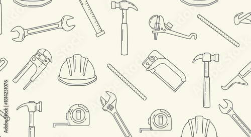 Construction Tools Pattern Seamless Design with Hammers Wrenches and Hard Hats
