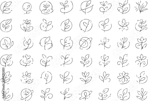 Minimalist Sketch Leaf and Floral Vector Logos. Eco, Organic, and Beauty Brand Identity Symbols Collection.