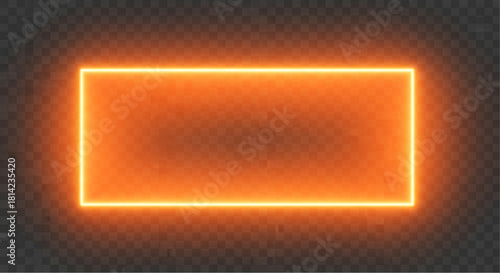 An orange neon rectangle shines brightly on a dark, transparent background, evoking modern style and high-tech themes. vector illustration
