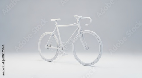 Monochrome Bicycle: A minimalist, all-white fixed gear bike displayed on a neutral gradient backdrop