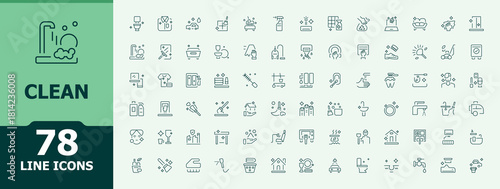 Clean line icon set. Contains such icons as house cleaning, wash, cleaning, hygiene, cleaner, cleaning and more. Modern thin line style icons. Editable stroke. Housekeeping line icon set.