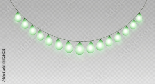 Festive green string lights illuminate against a plain backdrop, perfect for holidays or celebrations. These lights create a bright and joyful atmosphere. vector illustration