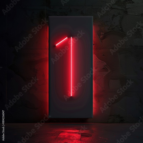 Número 1 de neón rojo sobre pared oscura – fondo futurista, Número uno luminoso rojo en ambiente industrial oscuro, Iluminación de neón rojo con el número 1 en pared moderna, 