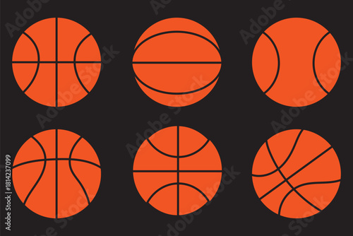 basketball icon set vector on white background. sports, icon, graphic, design, vector, illustration, simple, orange, black, white, outline, solid, logo, website, social media, printable, symbol