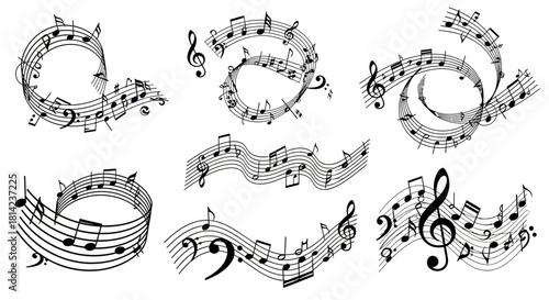 Musical composition elements creating a harmonious melody on a white background