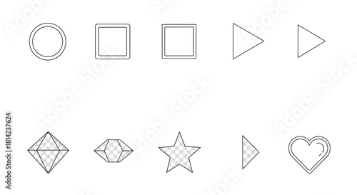 Collection of outlined geometric shapes on white background for graphic design usage