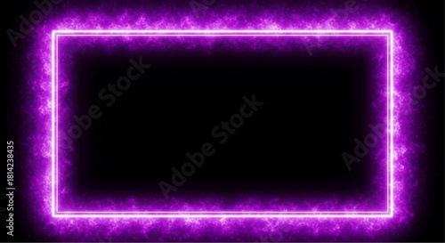 A vivid neon frame glows with a captivating purple aura on a dark background. The scene exudes an atmosphere of modernity and technological innovation. vector illustration