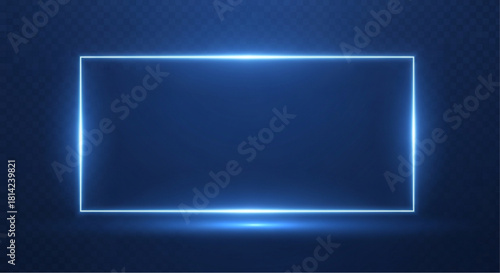 Illuminated Blue Rectangle on a Dark Background: A minimalist, high-tech aesthetic, with a glowing rectangle. vector illustration