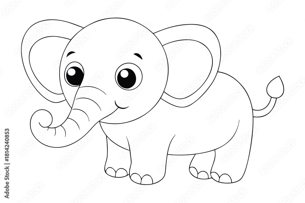 Fototapeta premium Cute cartoon baby elephant outline drawing isolated on