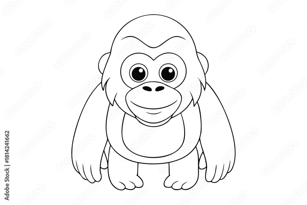 Obraz premium Cute baby gorilla cartoon outline drawing isolated on