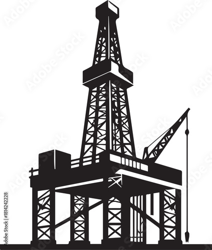 Offshore Oil Rig Silhouette Illustration Energy Extraction and Industrial Technology.

