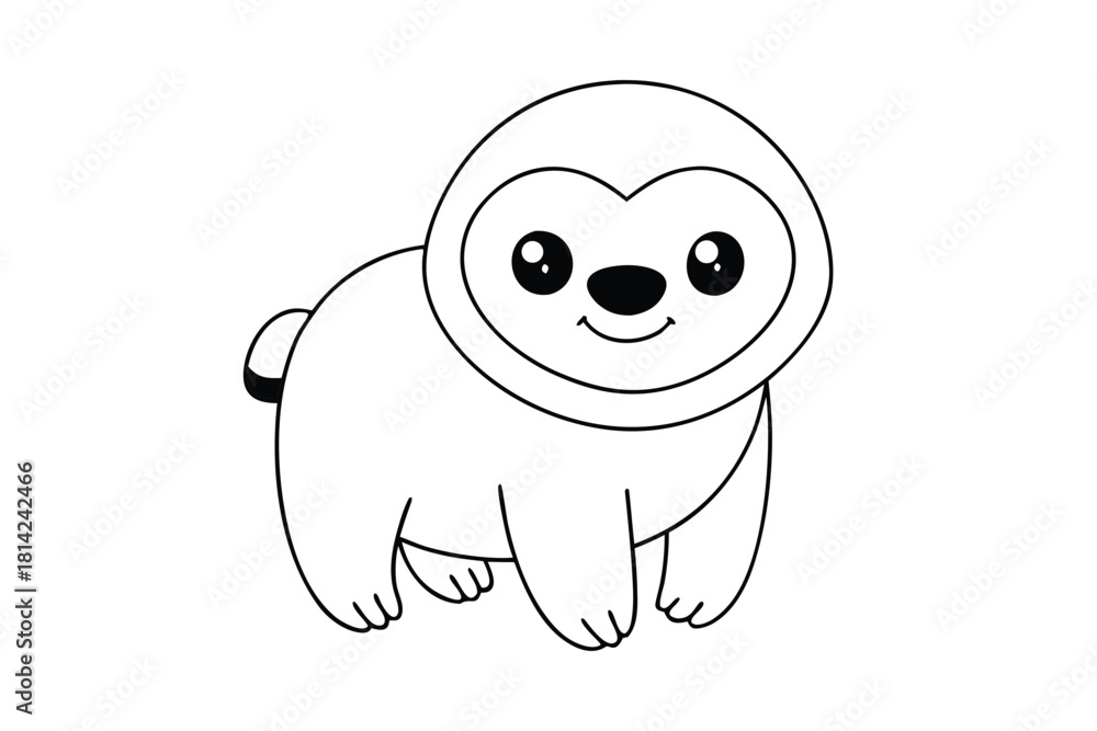 Naklejka premium Cute baby sloth cartoon outline drawing for coloring book isolated on