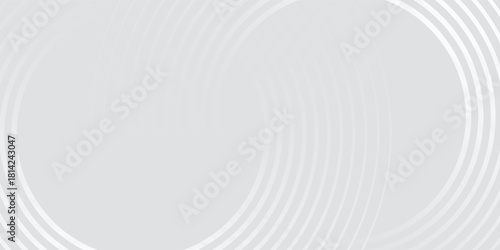 Abstract white geometric lines glowing on a gray background. Modern glossy white circle line pattern. Suitable for covers, posters, web, banners.