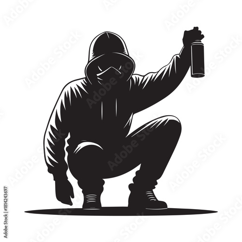 Person painting graffiti silhouette vector art black color design and solid white background (1).eps