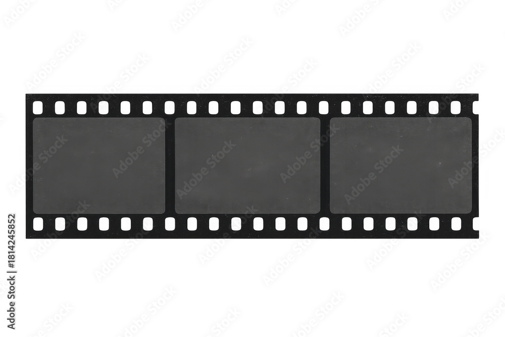 Fototapeta premium Cinematic movie film strip with blank frames on transparent background representing vintage camera negatives