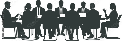 Business Meeting Silhouette – Corporate Team Discussion Vector Illustration