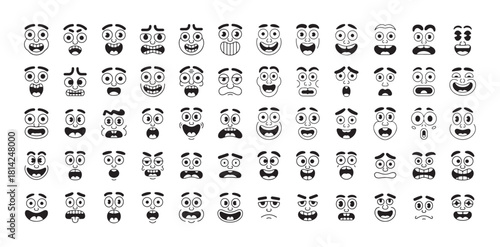Funny cartoon face expressions silhouette bundle