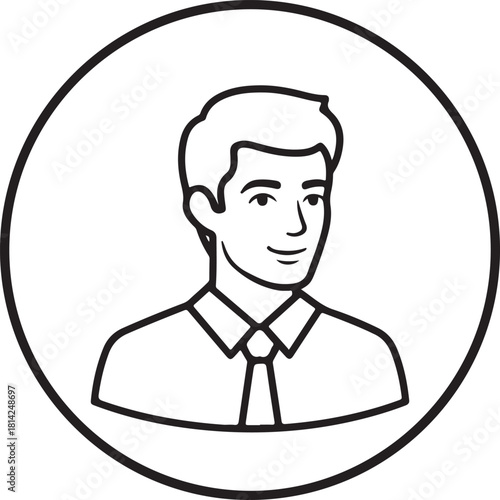 Profile picture of a young businessman in outline drawing style