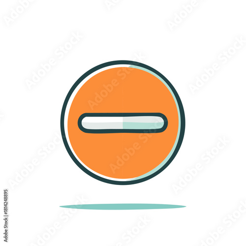 Minimalist minus symbol icon with orange circle. Abstract design element.