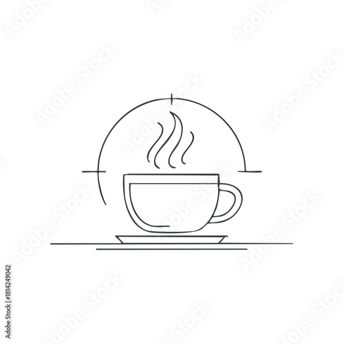 Elegant Line Art of a Steaming Coffee Cup with Target Design Minimalist Aesthetic Perfect for Coffee Themed Projects