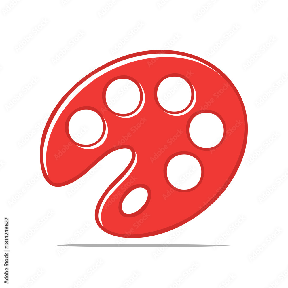 Obraz premium Red Artistic Palette Vector Shape with Empty Wells for Color Mixing and Creative Art Projects