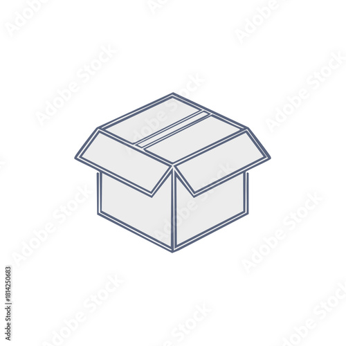Open cardboard box isometric illustration